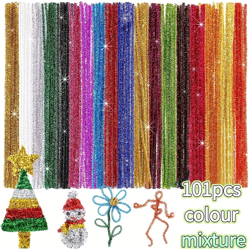 Image of 101 Glitter Chenille Stems, Chenille Metallic Glitter Craft Stems, Suitable For Arts And Crafts , Christmas Gifts, Presents, Gifting