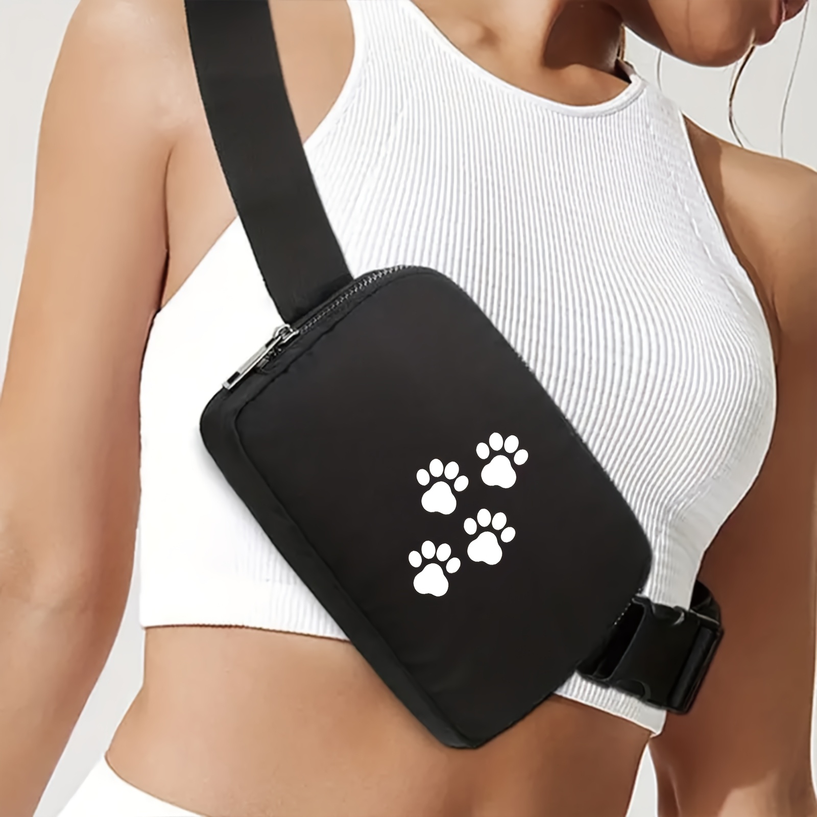   print fanny pack lightweight adjustable strap crossbody bag with zipper closure   for outdoor sporty wear casual accessory adjustable strap bag zippered closure fanny pack