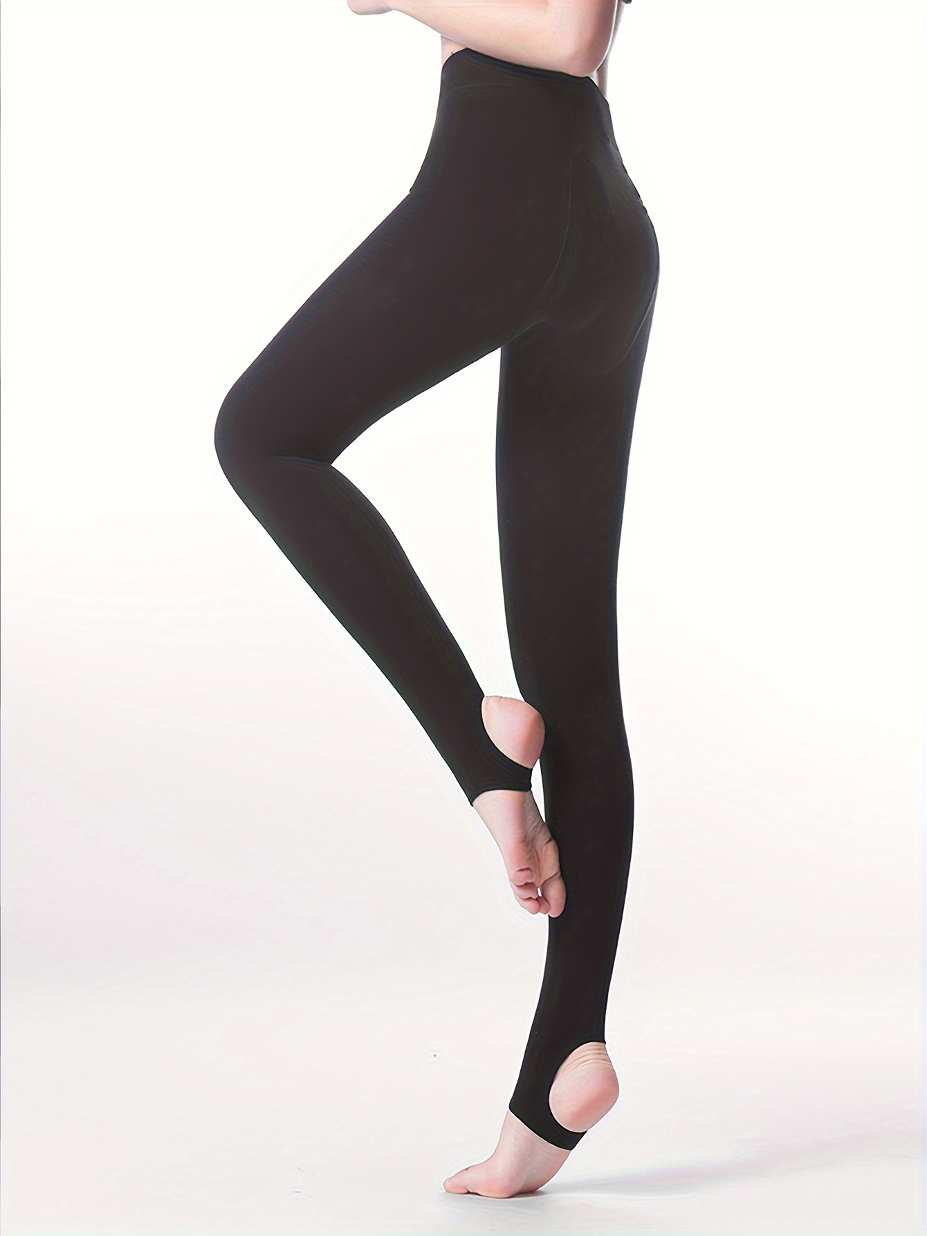 womens solid black stirrup leggings 100 polyester knit Temu