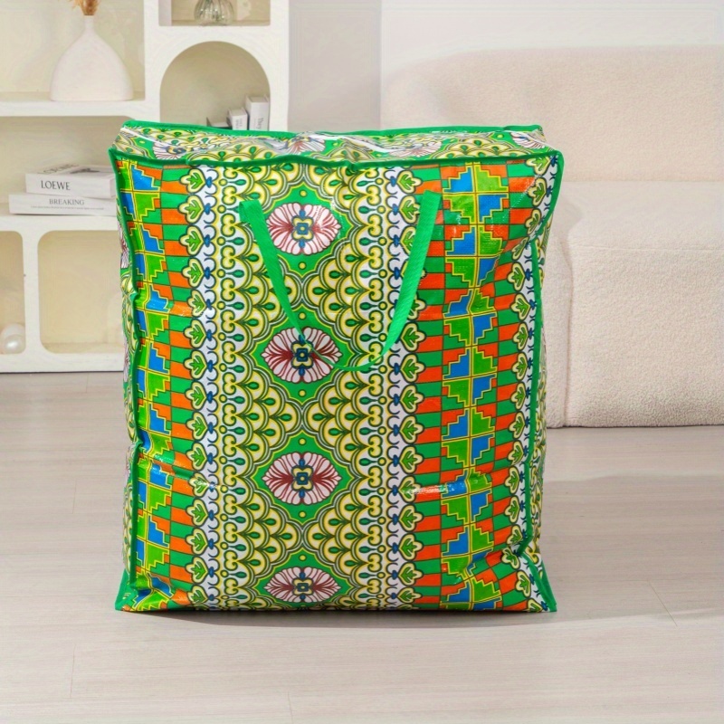 TEMU Green Patterned Oversized Moving Bag For Travel Storage/ Durable Clothing And Moving Supplies Storage Bag/ Extra-large Capacity Foldable With