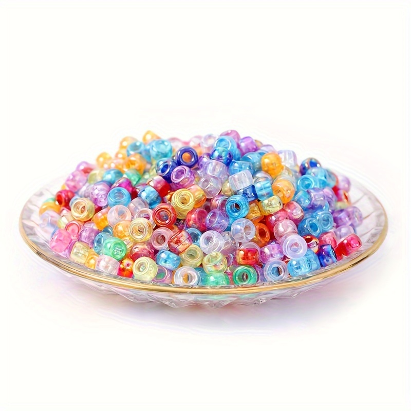 Image of 200/400pcs Transparent Colored Round Beads, Iridescent Acrylic Large Hole Loose Beads 6*9mm Beads For Bracelet Necklace Handmade Beading Accessories Making
