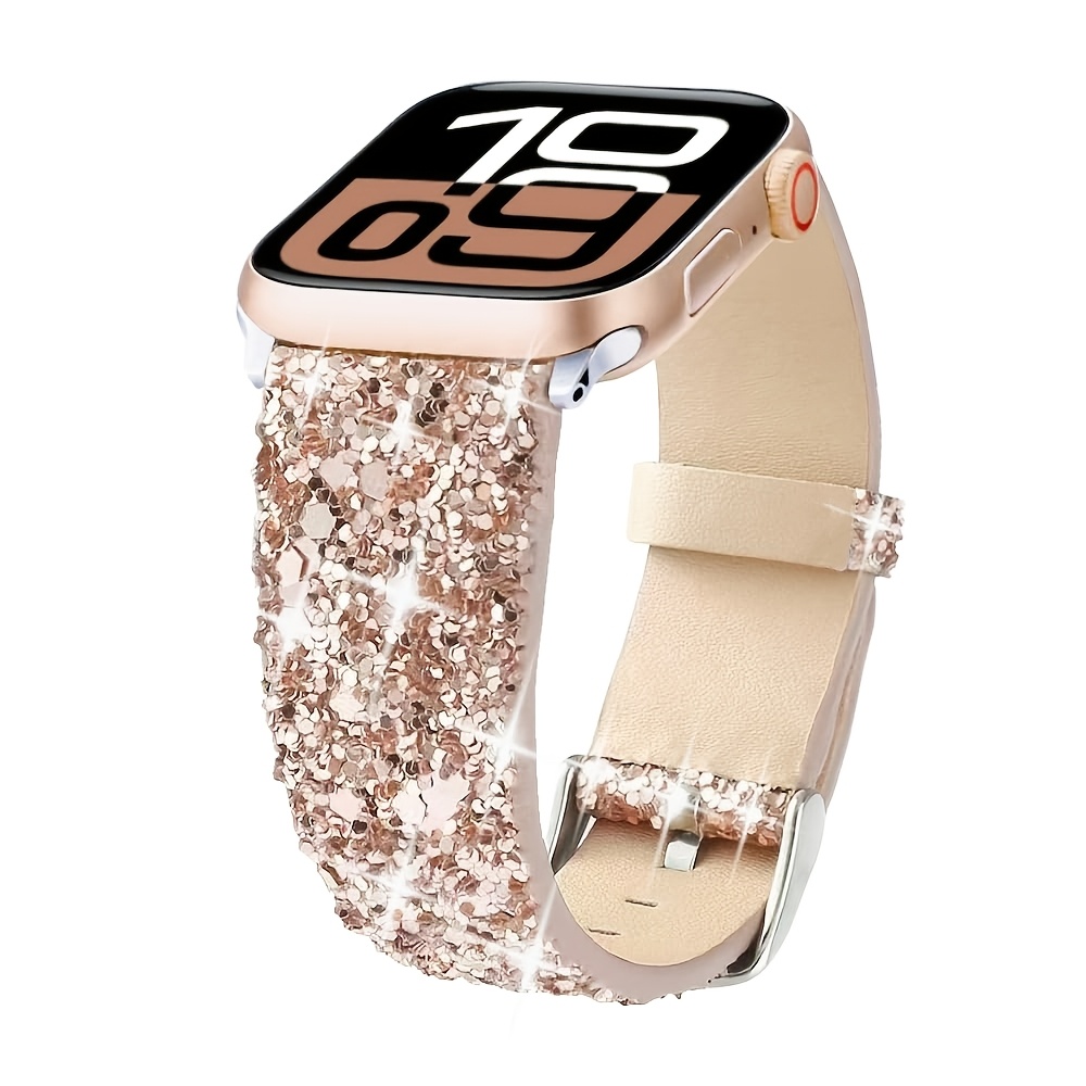 TEMU Bling Band Applicable To For Watch Bands 38mm 40mm 41mm 42mm 44mm 45mm 46mm 49mm Ultra 2/1, Sparkle Glitter Leather Strap For Iwatch Band Series