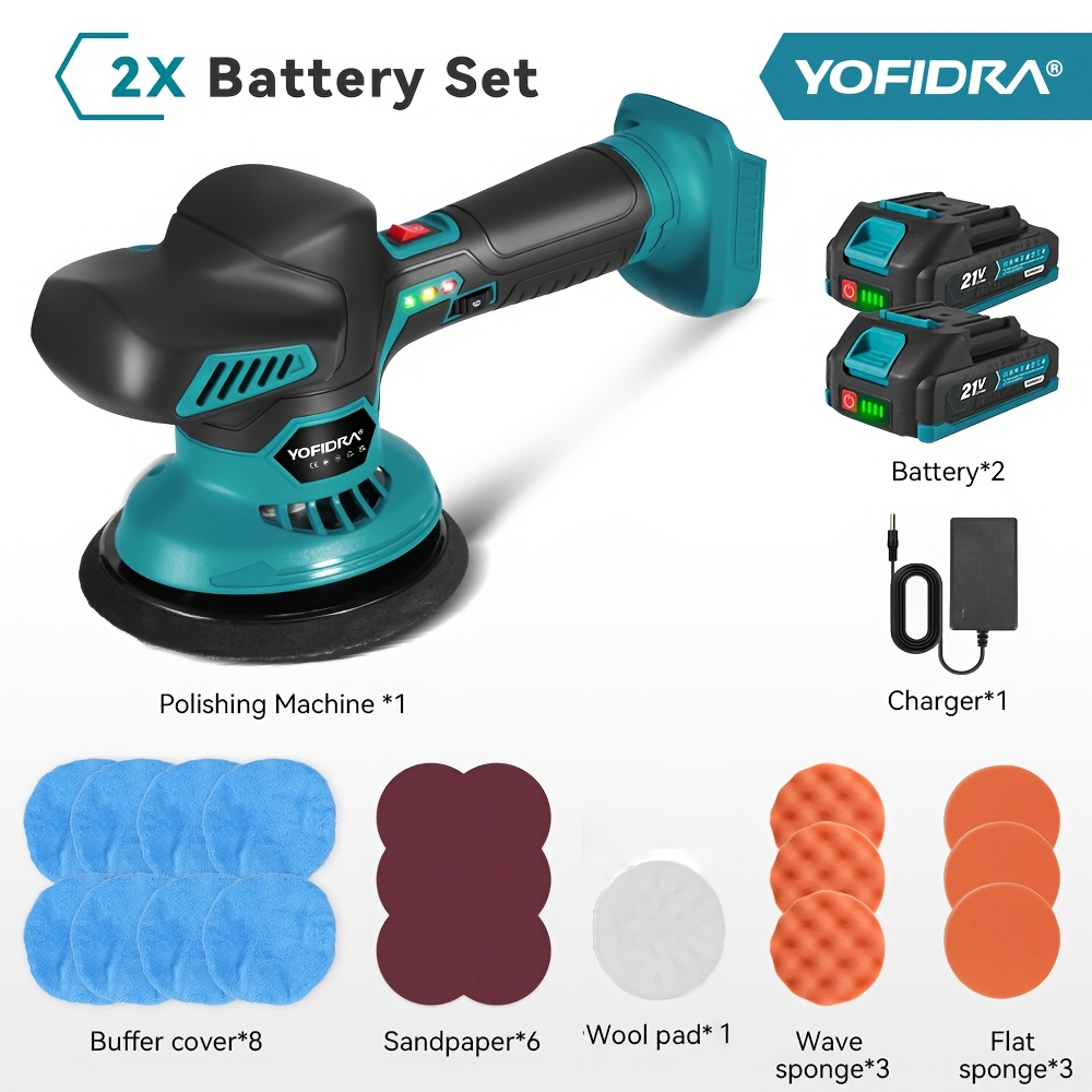 Image of Cordless Polisher Kit, 150mm Sanding Disc Buffing Polisher, 6-, For Car Detailing, With Polishing And Waxing Function, Home Bathroom Wall Cleaning, Compatible With Yofidra Battery