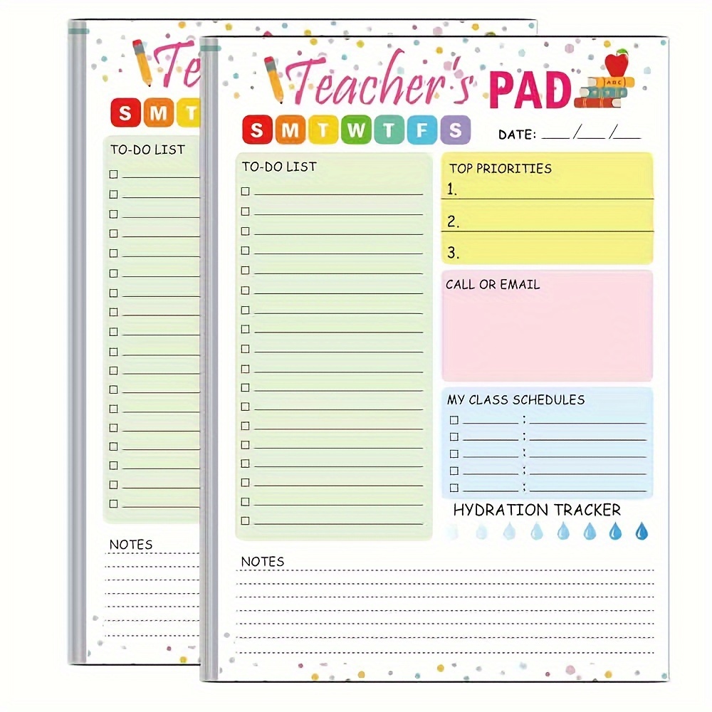 

Teacher's Pad Daily Planner - 5.5 X 8.3 Inch, 50 Sheets, English Language, Paper Material, And To-do List Organizer With Top Priorities, Notes Section, And Hydration For Educators