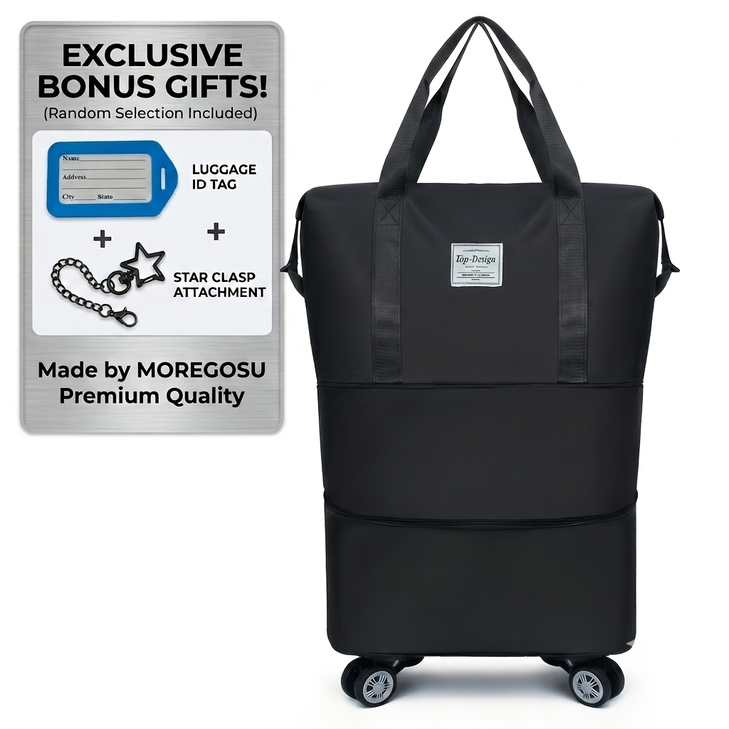 360&deg; Spinner Detachable Travel Bag 3in 1 Expandable Foldable Duffel Tote - Large Capacity Durable Nylon For Weekend Overnight Moving + Bonus A Random- Lock Or Luggage Tag
