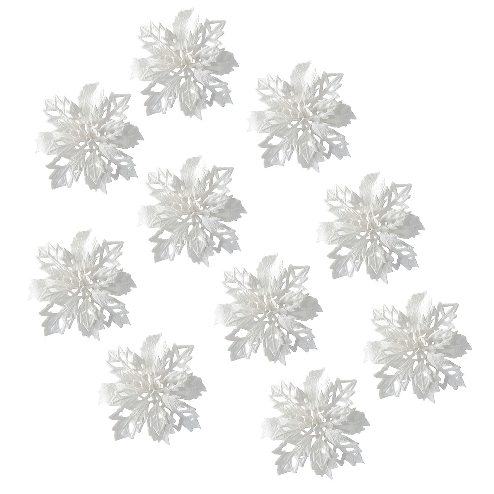 TEMU 10pcs 9cm/3.54in Artificial Christmas Flowers Glitter Xmas Tree Flowers Christmas Tree Ornaments For New Year Xmas Tree Wedding Decor