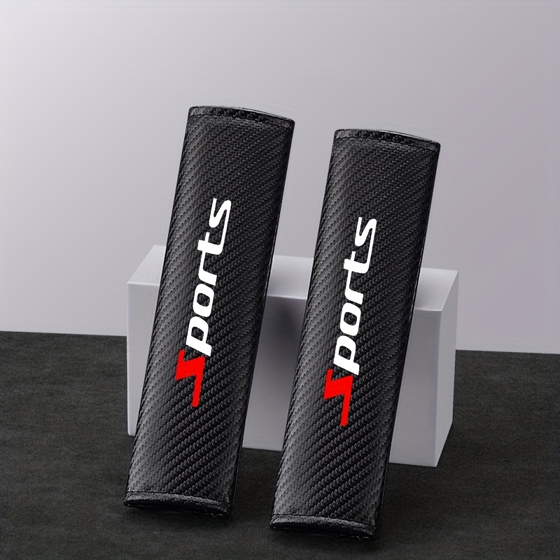 Image of 2 Carbon Fiber Textured Car Seat Belt Shoulder Pads - Sporty , Comfortable, Neck Support, Anti-scratch, , Suitable For Most Cars, Car Interior Seat Belt Shoulder Covers