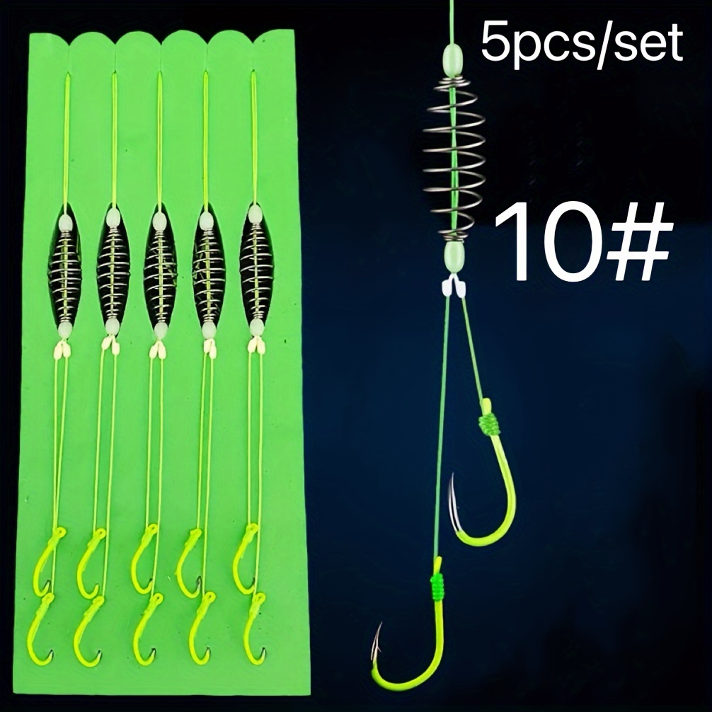 Image of Set Of 5 Pre-tied Fishing Hooks With Double Hooks, Designed For Float Fishing For Carp, Featuring A Of Spring Hook And Line Assembly