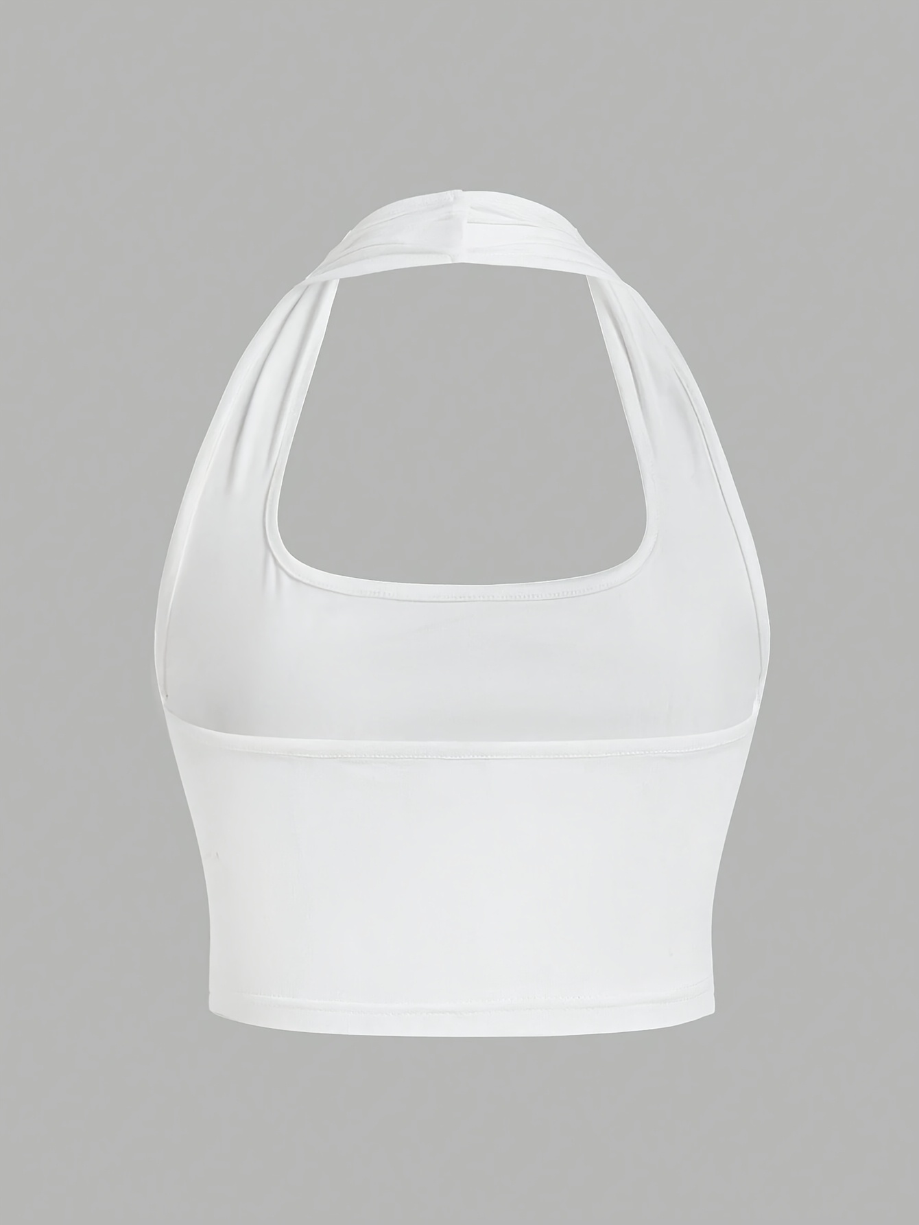 Women's White Halter Neck Sports Crop Top - Stretchy Breathable Backless Tank Top for Summer Workouts & Casual Wear, Machine Washable Sleeveless Shirt, Gym Apparel, Smooth Texture