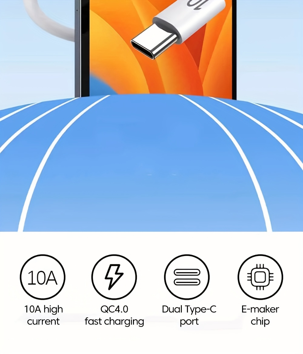 120W 10A Dual C-Type Fast Charging Cable, Suitable for iPhone 15 16 Pro MAX, S23, Xiaomi, Huawei POCO Quick Charging USB C Cable 3m/9.84ft