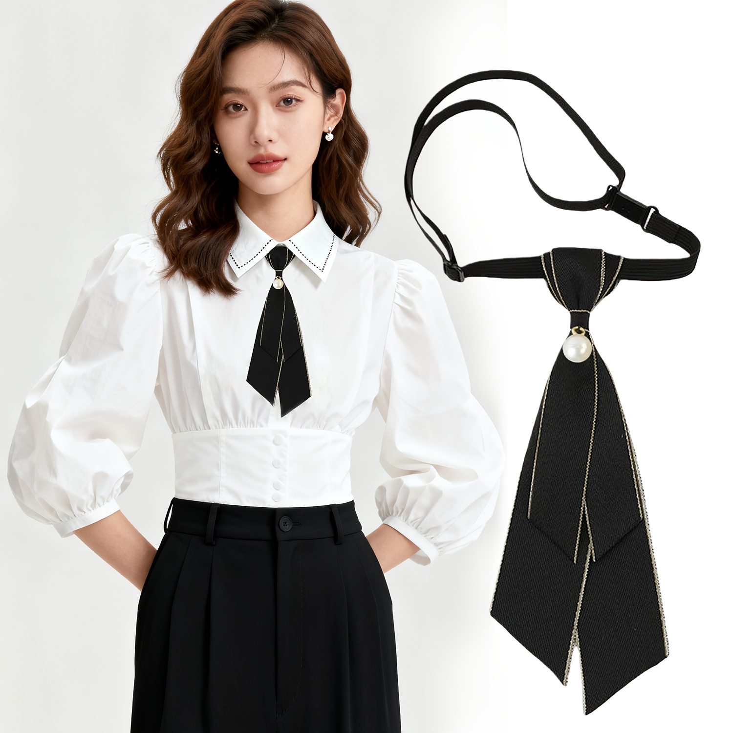 TEMU 1pc Versatile And Elegant Bow Tie, A Stylish Shirt Accessory For Parties And Professional Women's Top Decoration