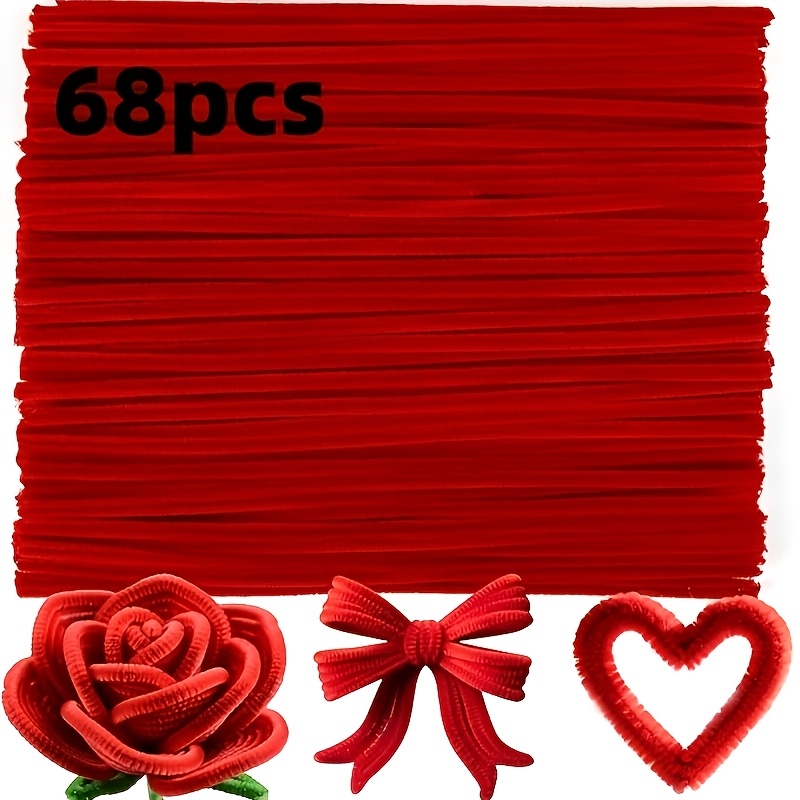 TEMU 68 tiges de chenille rouges de nettoyeur de tuyaux pour arts et artisanat, bâtonnets de créatifs à soi-, fournitures de décoration intérieure,
