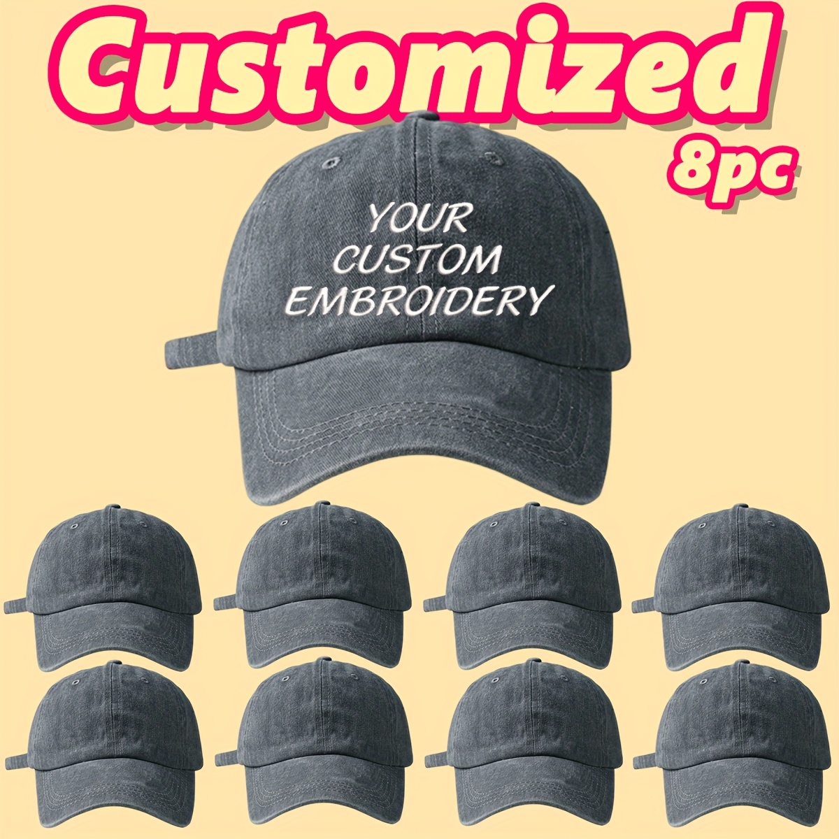 8pcs Customizable Women's Baseball Caps with Embroidered Text
