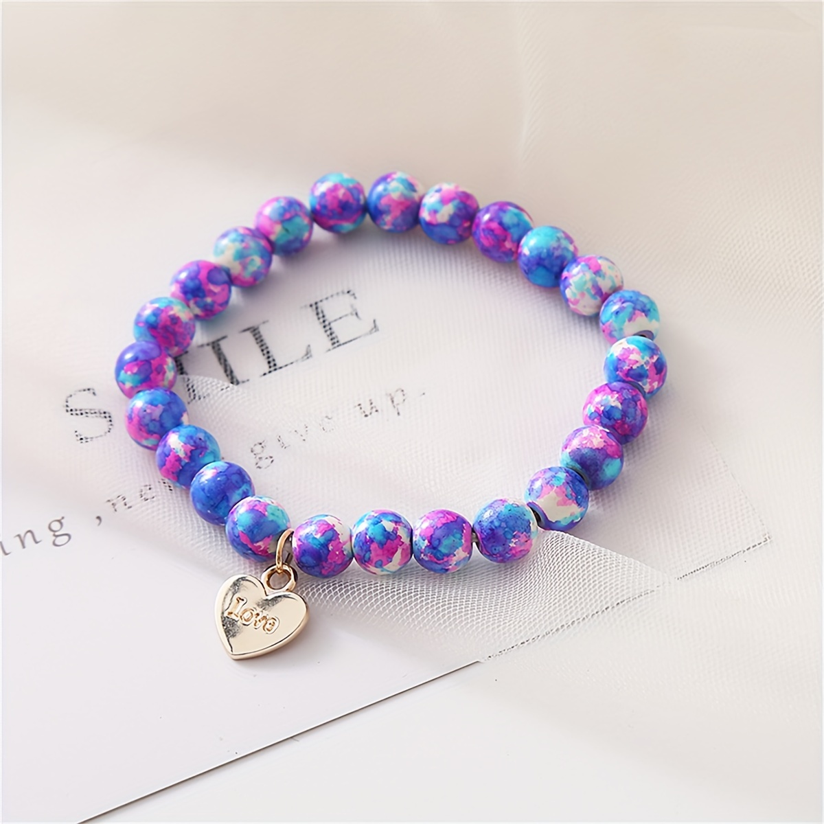 

Turquoise Beaded Bracelet With Heart Charm - -inspired, Casual Attire & Day Gift