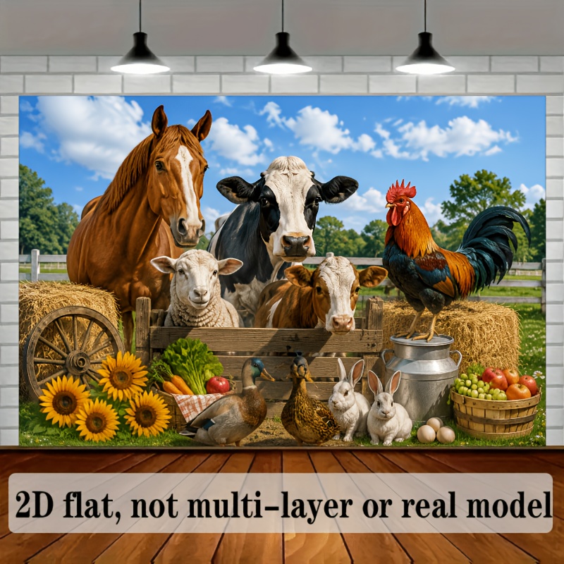 Farm Animal Theme Backdrop, 2D Flat