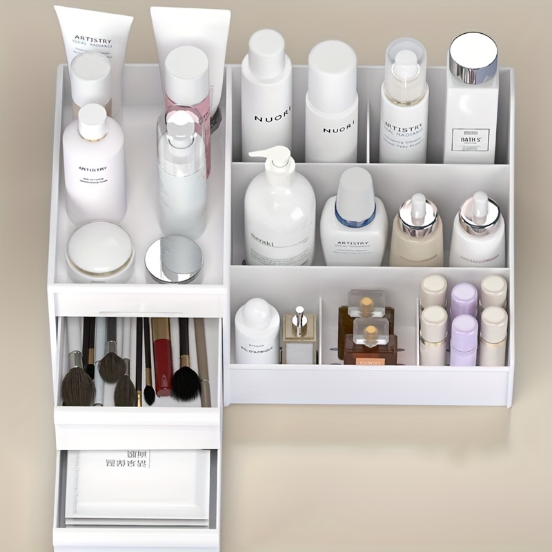 expandable cosmetic organizer box white plastic with drawer multifunctional storage for bathroom vanity desk and dresser essentials details 4