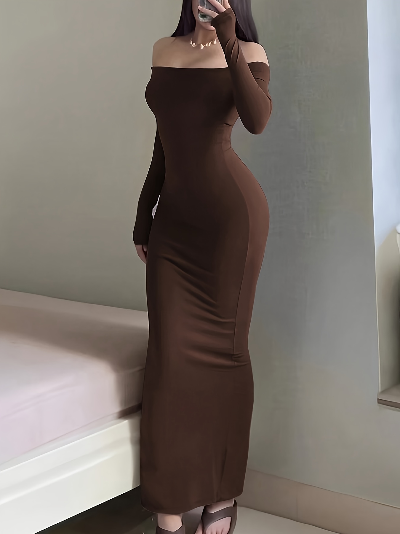 Women'* *-Shoulder Long Sleeve Fitted Dress
