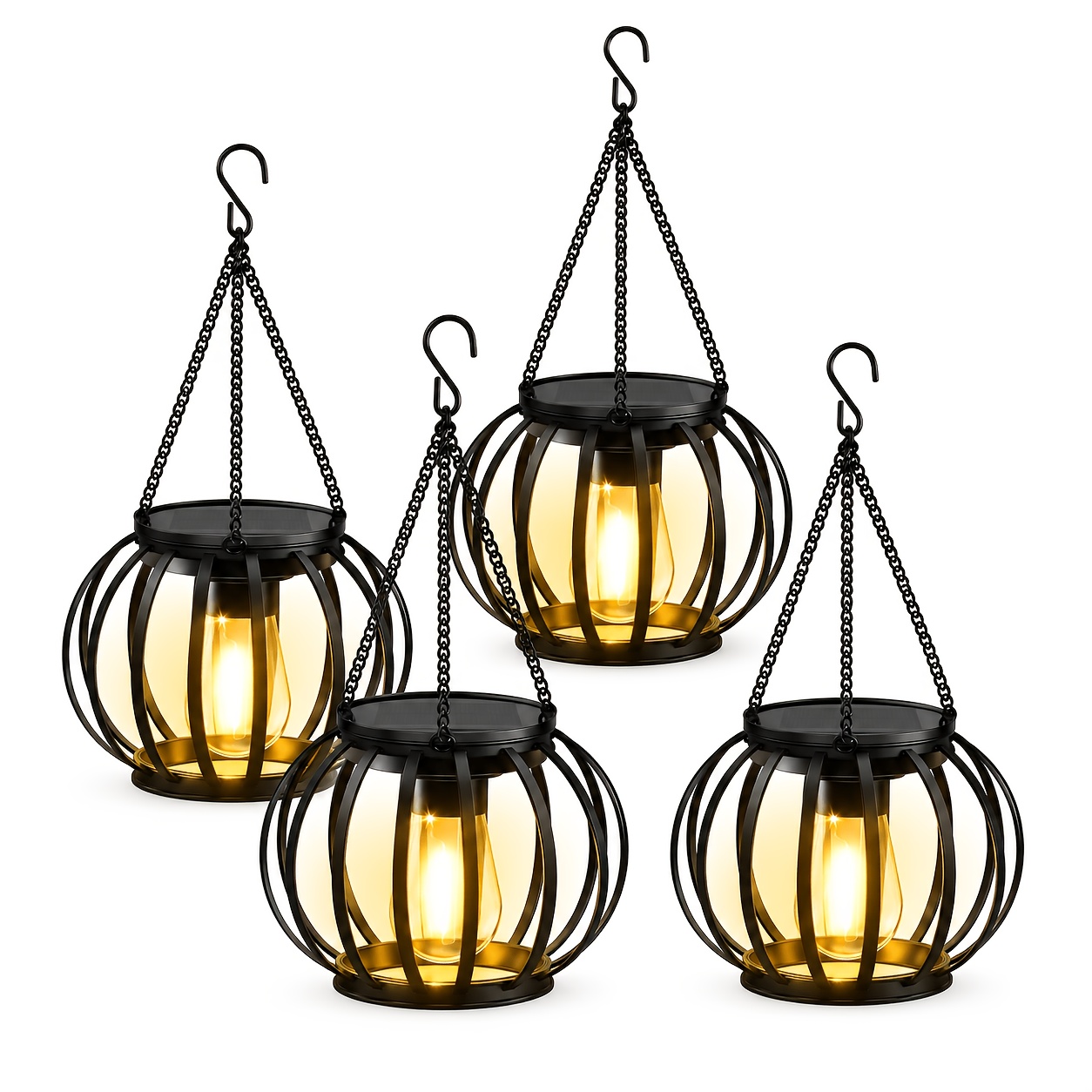 TEMU Setonr Pumpkin Solar Lights For Outdoor Garden Hanging, 1/2/4pcs Metal Solar Lanterns For Outdoor Use With Large Led Bulb, Ip44 Solar Lights,