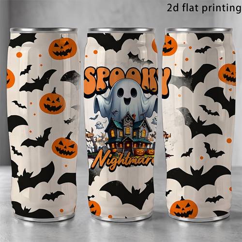 item picture bat and pumpkin halloween theme 1pc 17 6oz beverage bottle 2d flat printing dual use hot and cold suitable for home and sports water bottles halloween thanksgiving birthday gifts