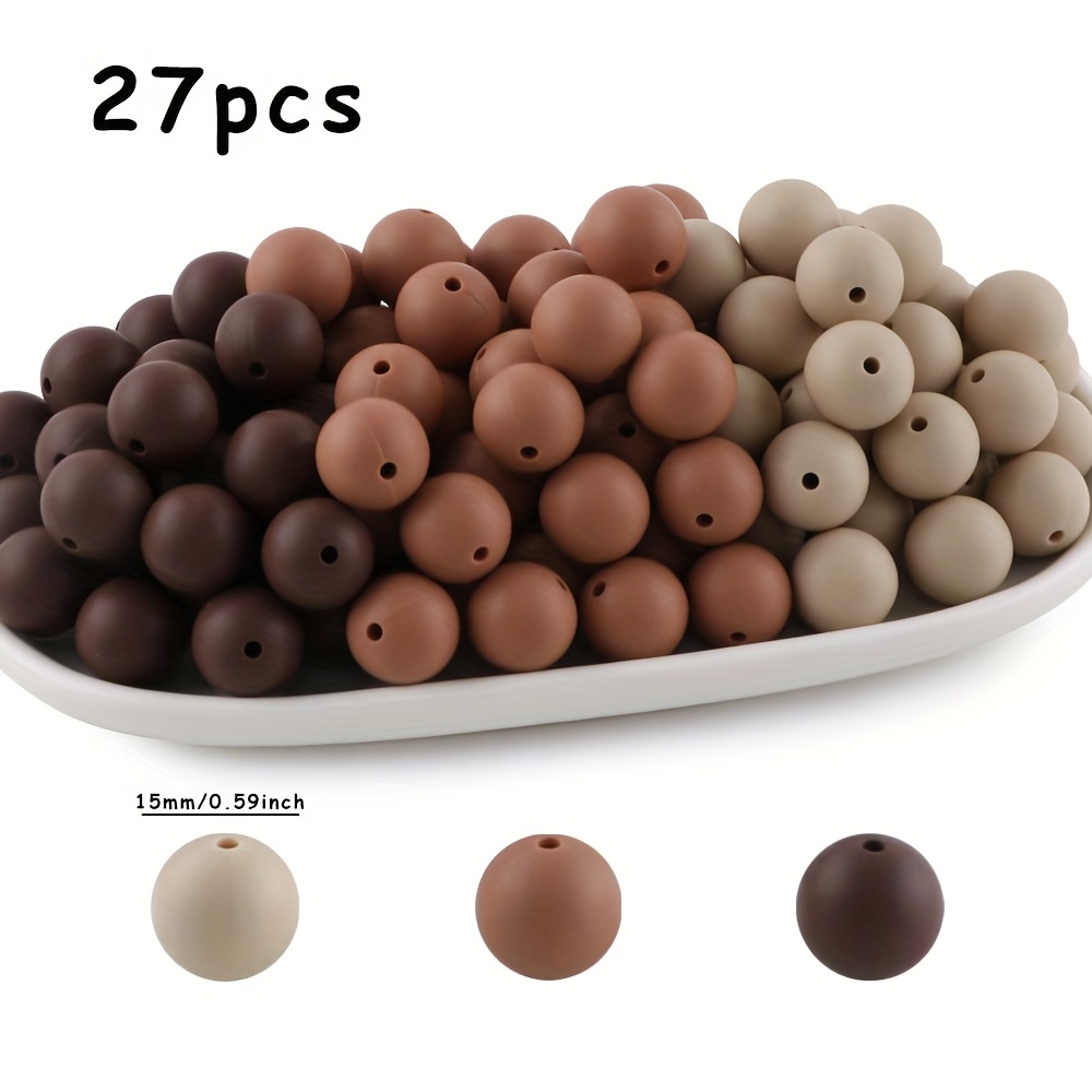 TEMU 12mm-39 stuks, 15mm-27 stuks, 19mm-12 stuks, Kralen & Kralensets, 3 Kleuren Gemengde Ronde Kralen, Herfst- en Winterdonkere Ronde Siliconen