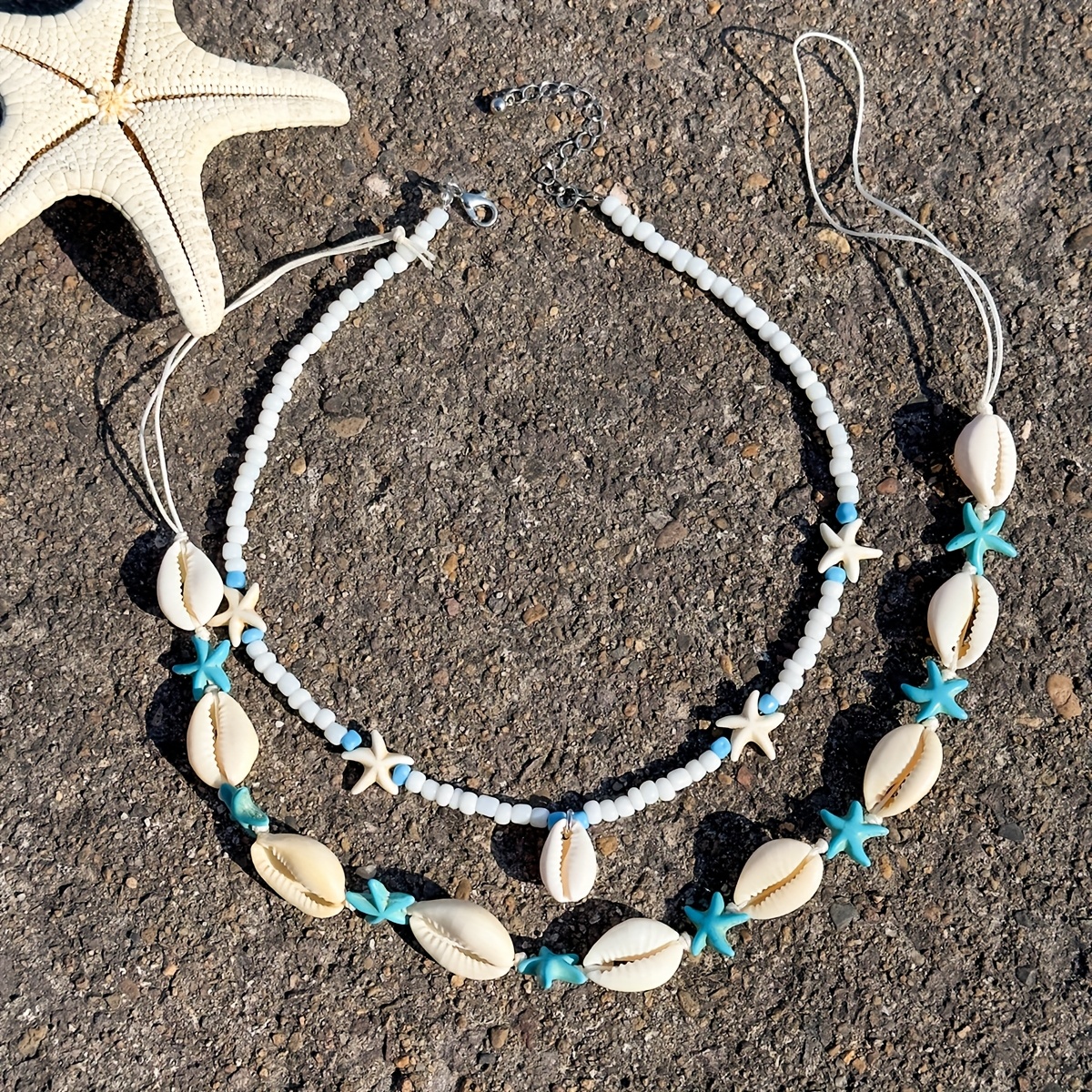 Bohemian Ocean Style Double Strand Necklace Set