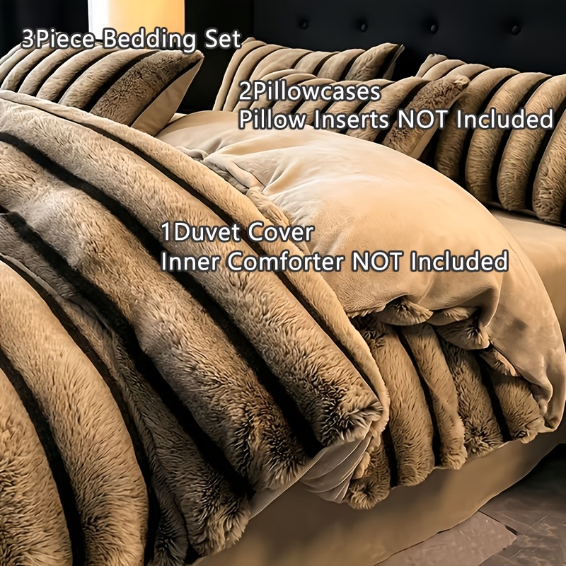 TEMU Luxury Faux Rabbit Fur Duvet Cover Set - 3pcs Ultra Soft Plush Bedding, Thickened Bedding For Autumn Winter, Elegant Cozy Bedding With 2