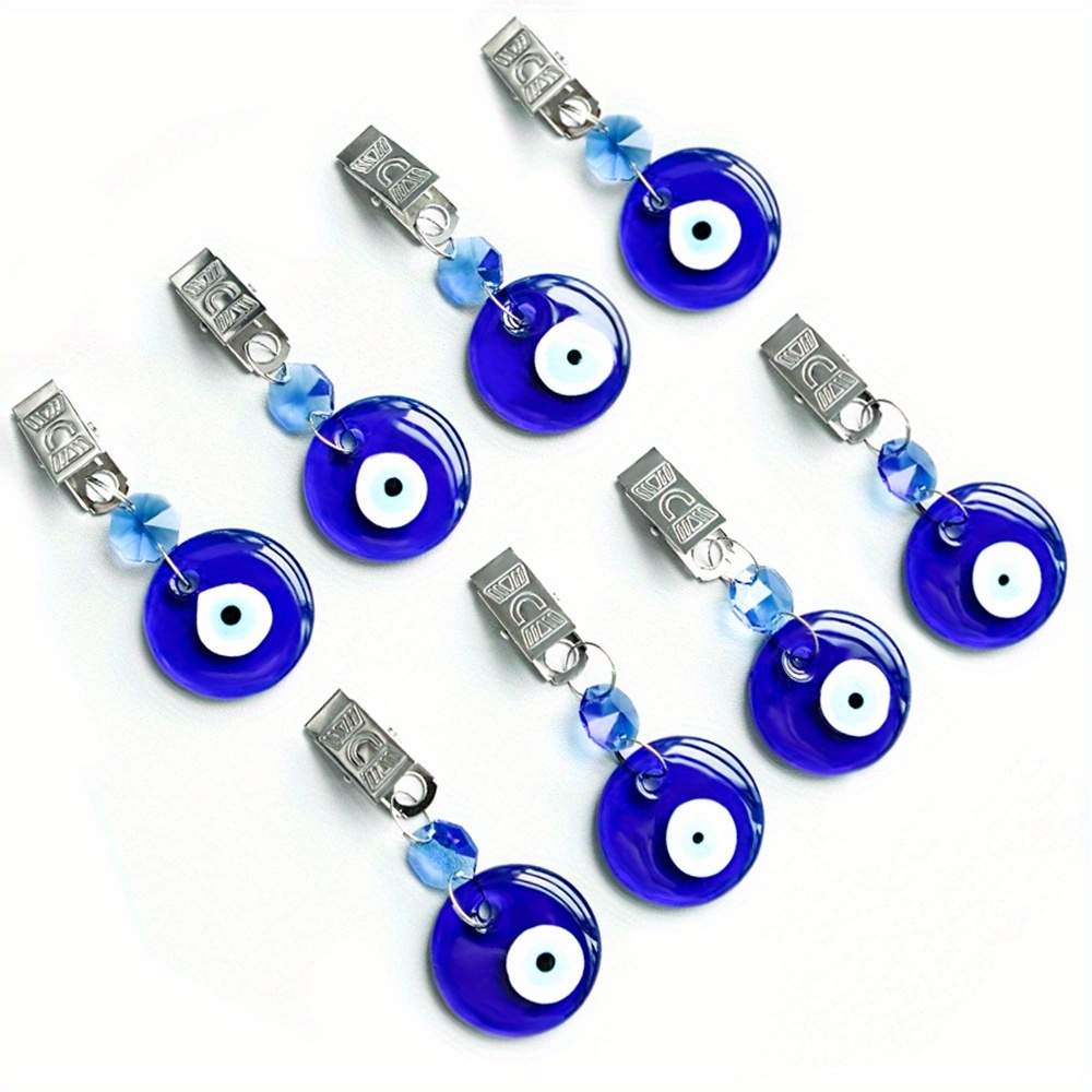 (8pcs) Blue Eye Beads Tablecloth Clips, Glass Material, Weighted Models, Dining Table/curtains/outdoor/camping/home Decorations, Evil Talisman Design
