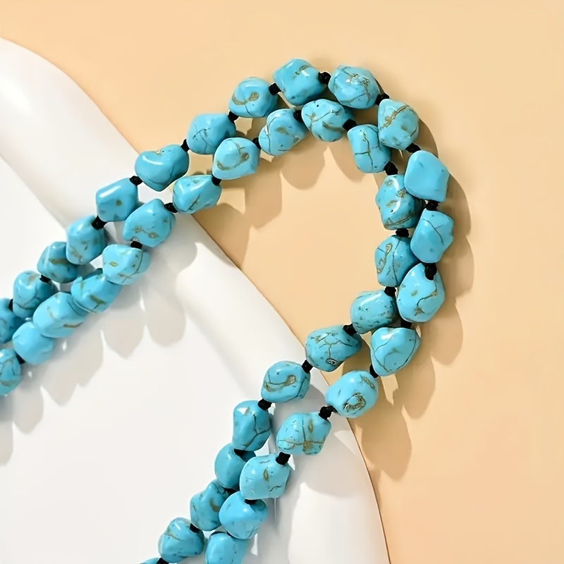 Turquoise Double Layer Statement Necklace, Bohemian Style