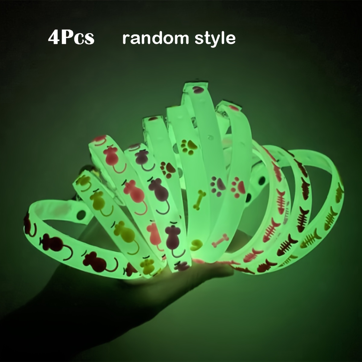 4pcs -the-dark Cat Collar - Glowlight Collars Suitable For Night , Under Blacklight, Random Color/style, Comfortable For /outdoor Use, Ideal For Lost Cat