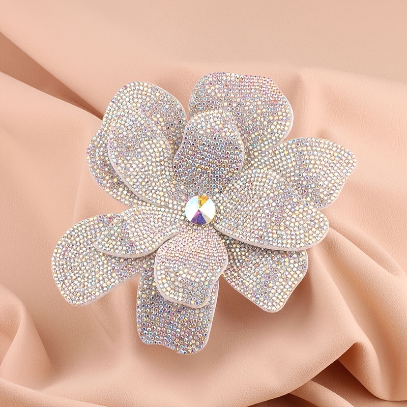 TEMU 1pc Large 130*140mm Double-layer 3 Rhinestone Flower Applique Suitable For Diy Crafts, Wedding Dresses, Headbands, Shoes, Bags - Full-drill