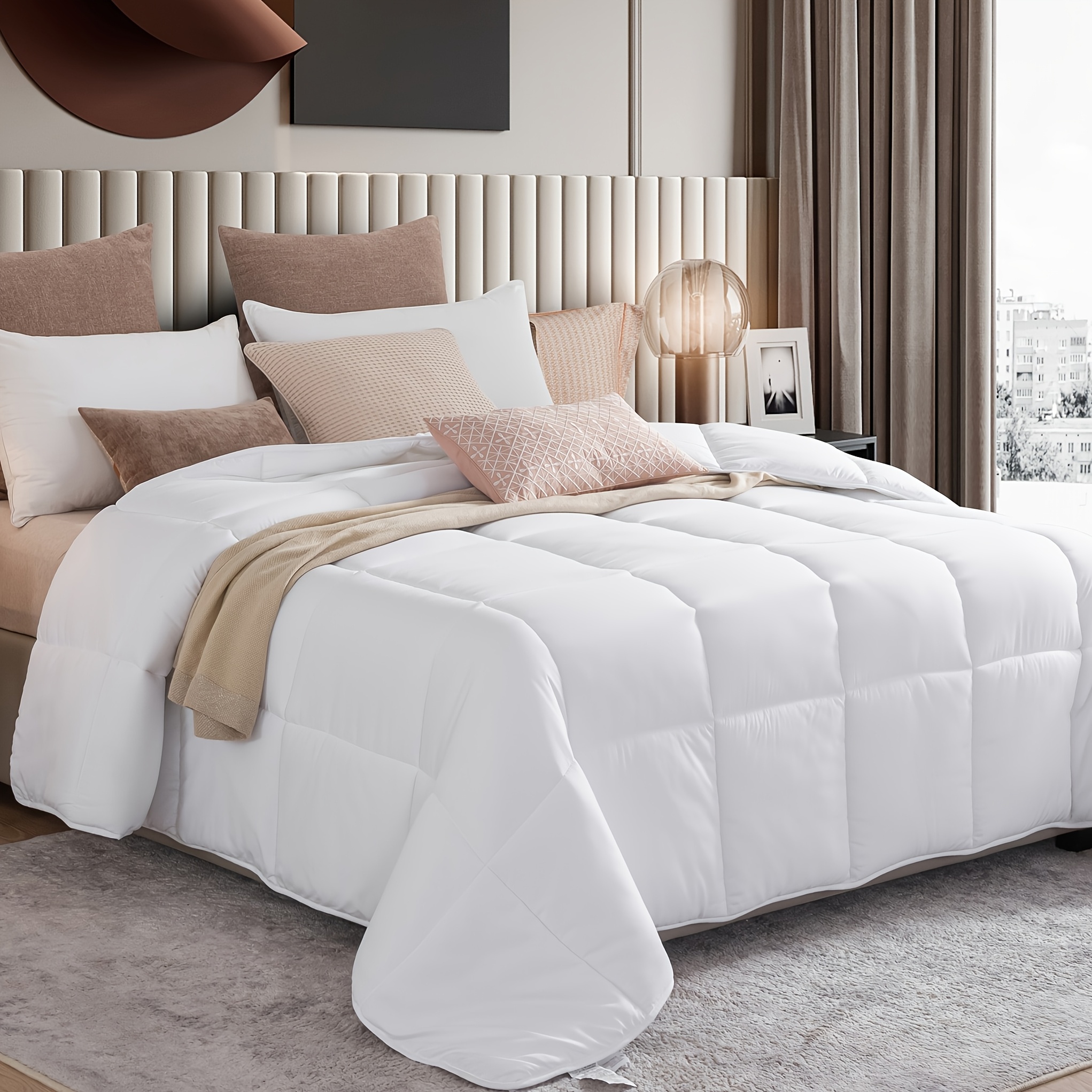 TEMU Edredón de Microfibra Ultra- para Todas - Lavable a Máquina, Cómoda Ropa de Cama Acolchada de Poliéster con 8 Pestañas en Esquinas para un