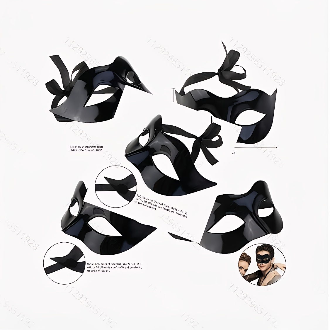 Black Shiny Half-Face Venetian Mask
