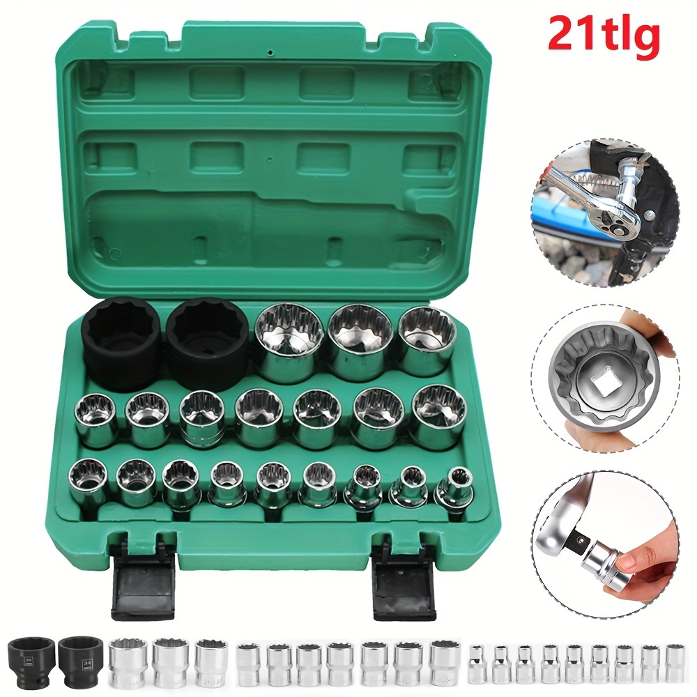 

21pcs Stainless Steel Socket Wrench Set - Nut & Torx Sockets, 6-12 Point, 8-36mm, Mechanical , With Storage Case