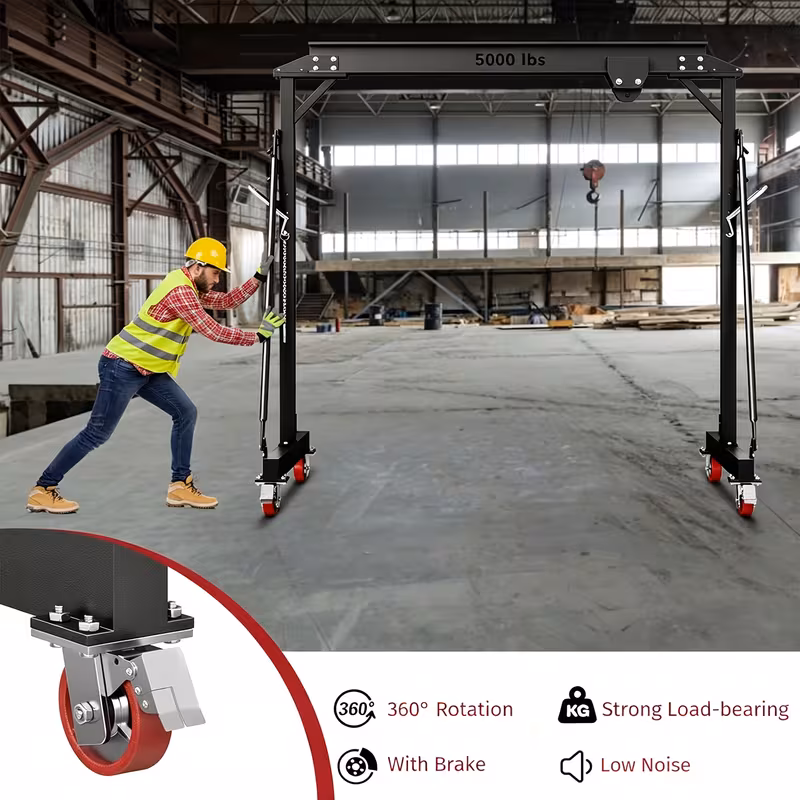 5000lb crane adjustable height 8 2 12 57 ft width 9 06ft portable shop lift hoist steel construction for auto repair construction site Product details 2