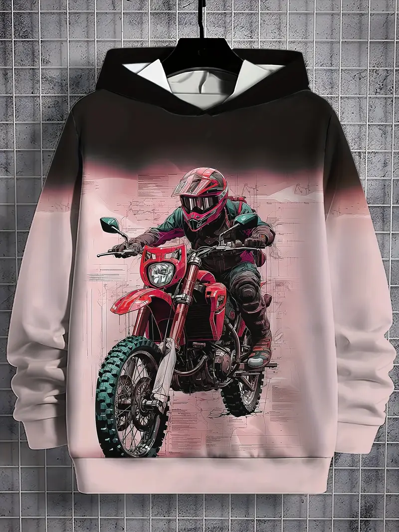 casual fashion style gradient style motorcycle boy print pattern outdoor leisure comfortable hoodie top details 2