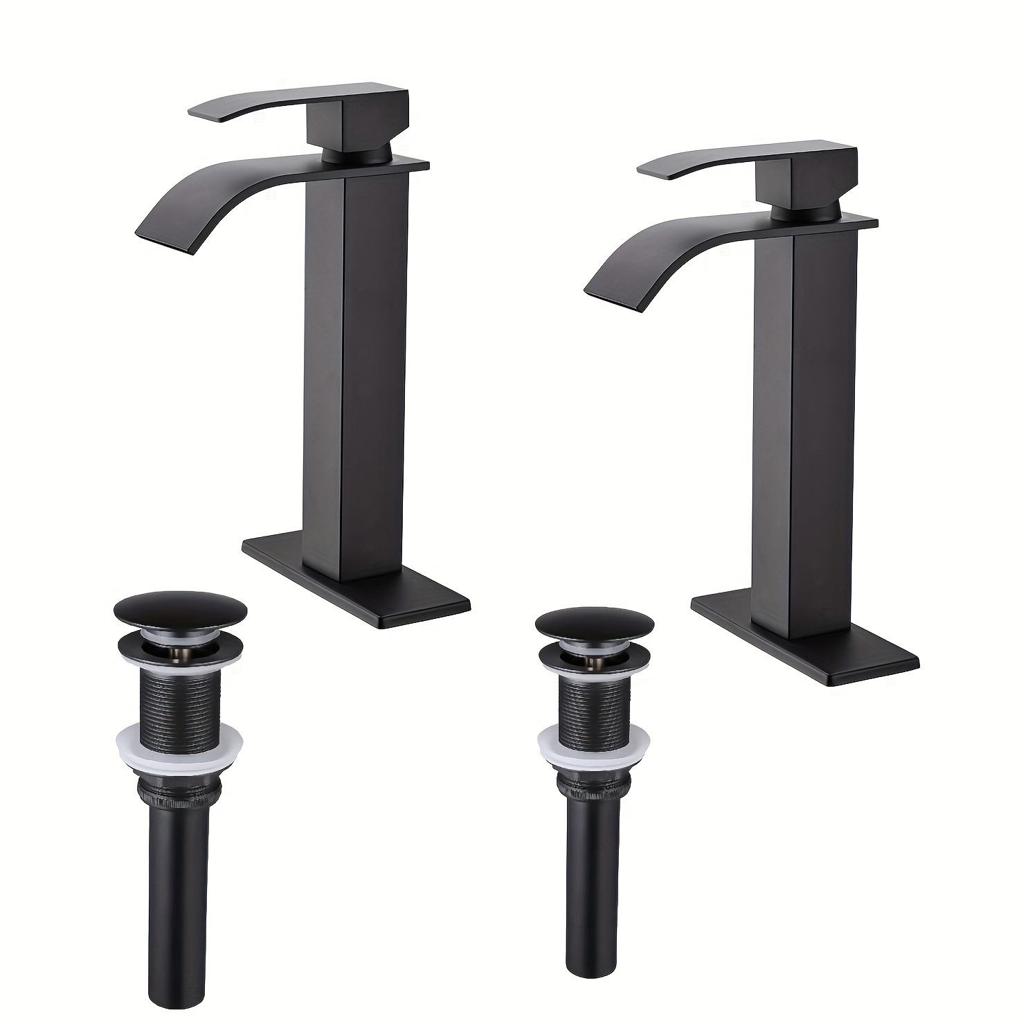 

2 Sets Vessel Sink Faucet Waterfall Bathroom Sink Faucet Modern Single Handle Bathroom Faucet With Deck Plate And Pop-up Drain