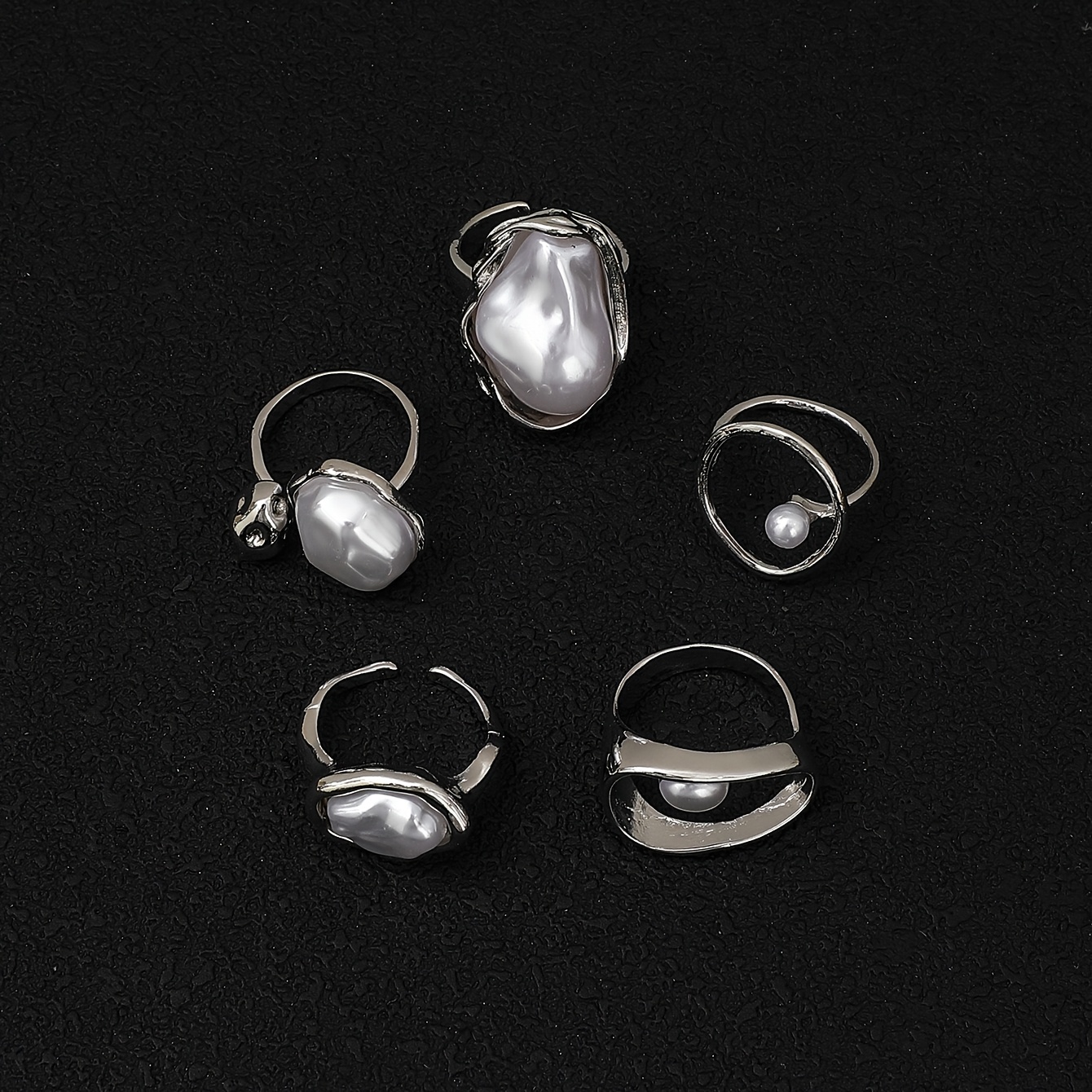 5pcs Vintage Imitation Pearl Inlaid Ring Set