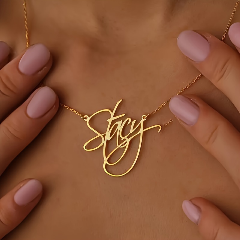 

Customizable Name Pendant Necklace, Elegant Script Stainless Steel Personalized Nameplate - 18k Gold Plated Stylish Necklace For Women - Ideal For Daily Wear And Gift-giving