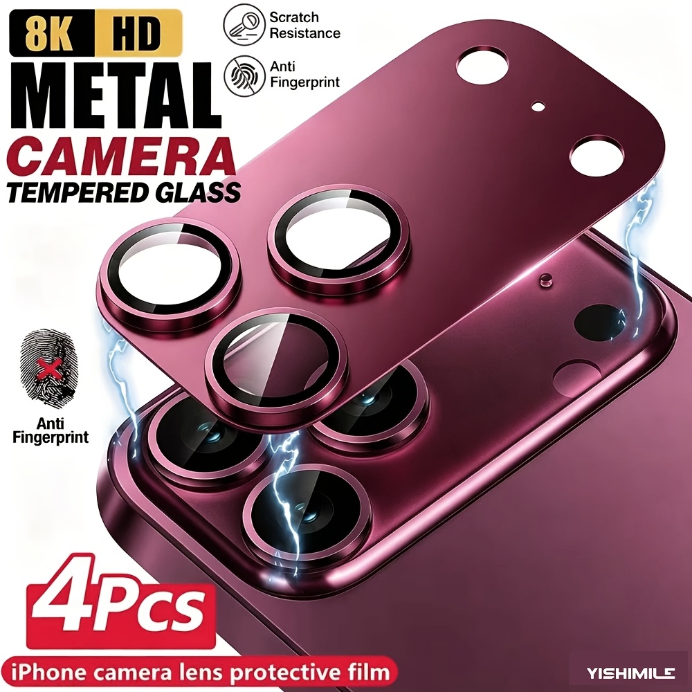 TEMU 4pcs Matte Lens Film For Iphone 18 Pro Max/for Iphone 18 Pro - Hd Full Coverage Ultra-thin Aluminum Alloy Matte Base Camera Protector With Metal