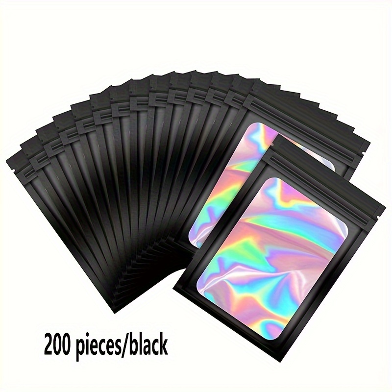 E-shop 200 Stück, Schwarz-Weiße Geruchshemmende Beutel, Holographische Verpackungsbeutel, Kleine Beutel, Wiederverschließbare Beutel mit Reißverschluss