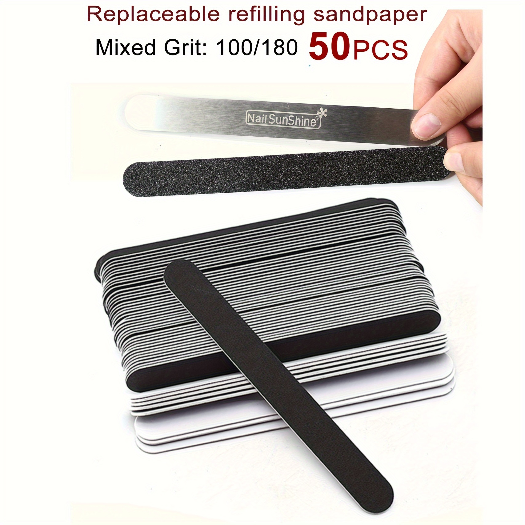 

50pcs Reusable Nail Files - 100/180 Grit, Washable & Tearable Sandpaper Strips For Manicure And Pedicure Care