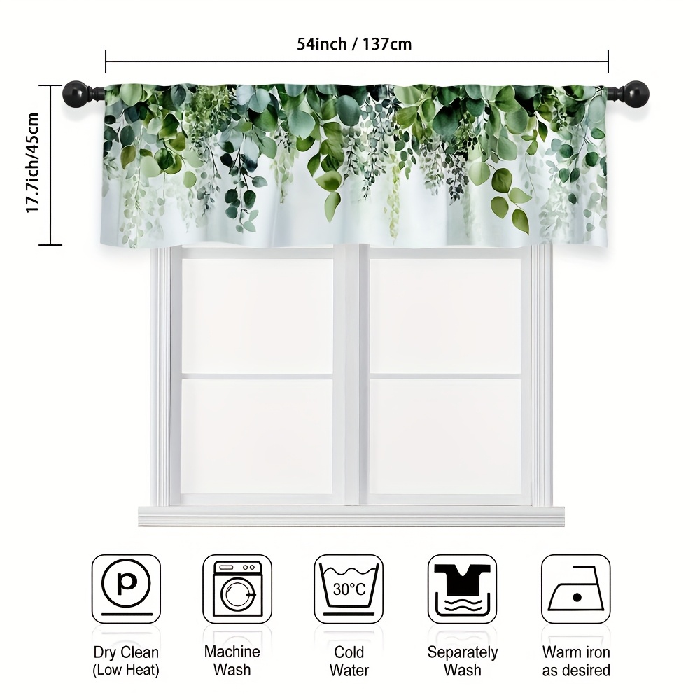 TEMU 1pc Eucalyptus Leaf & Spring Flowers Curtains - Botanical Print, Light Filtering Rod Pocket For Short Windows In Kitchen, Bedroom, Hallway -