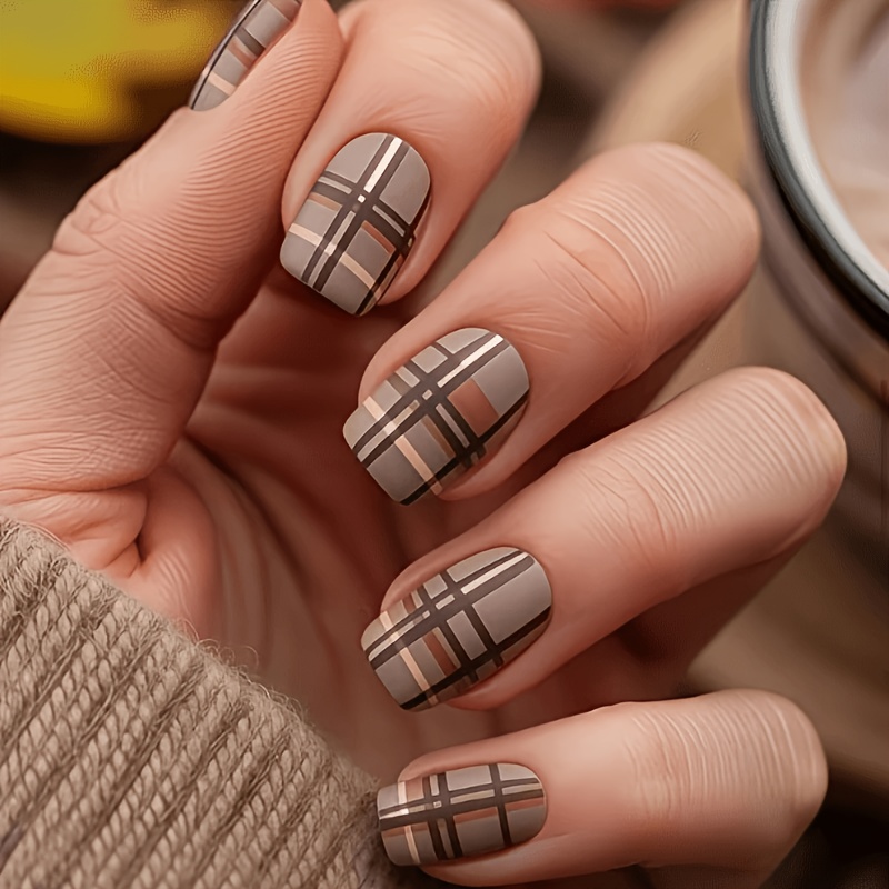 TEMU Migliora 24 Pezzi Adesivi per Unghie Indossabili Facili Texture a Marrone Atmosferico Look che Esalta Unghie Finte Estensibili Rimovibili con