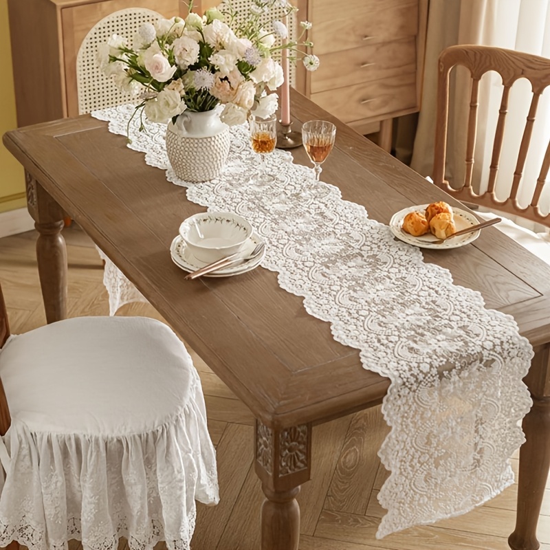 TEMU 33cm x 100cm, 33cm x 180cm, 33cm x 270cm Runner da in Pizzo Ricamato Elegante Stile Francese, Tovaglia in Pizzo , Decorazione per Mobile TV,