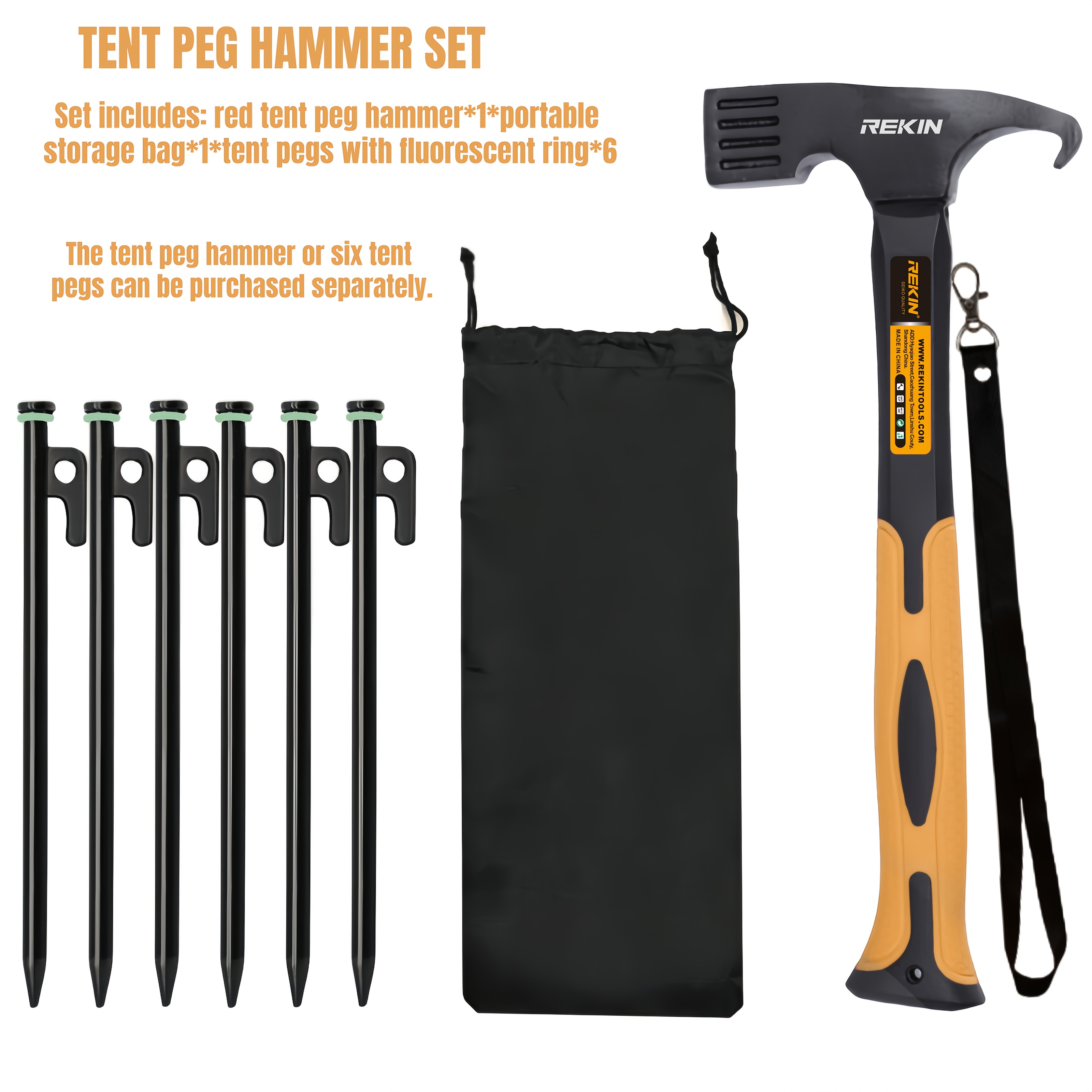 Image of Tent Pegs Set/1pcstent Peg Hammer/camping Hammer And Tent Stake Set Durable Head With Rust-resistant Powder Coating, Fiberglass Anti-slip Shock-absorbing Handle, Ideal For And Camping.