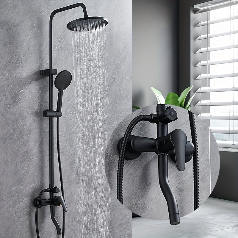 1set Matte Black Shower Systems With Rain Shower And Handheld, Black Golden Shower System, 3 Functions Tub Shower Faucet Sets, Wall Mounted Bathroom Shower Fixtures