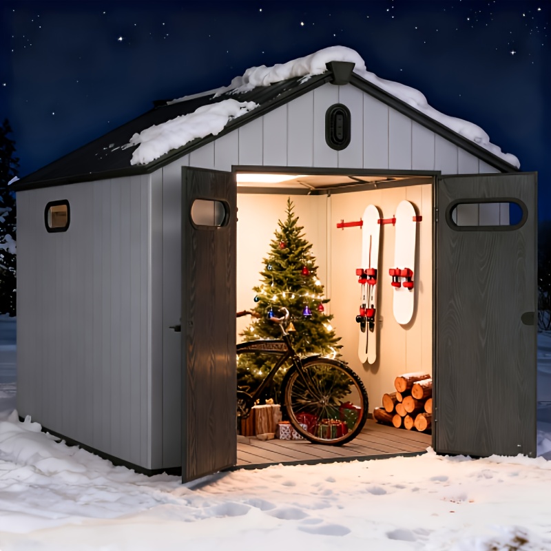 6 8ft waterproof plastic storage shed with sliding doors lockable base heavy duty resin outdoor garden shed suitable for yard lawn backyard assembly   tool shed for outdoor equipment garden shed resin plastic