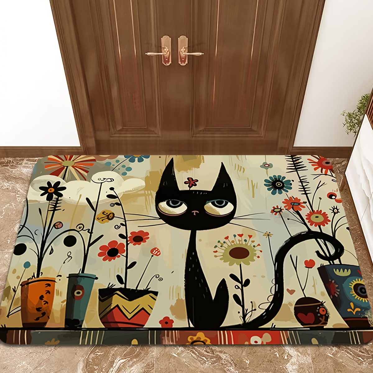 

Tapis de Chat & Floral - Antidérapant, aux Taches en Polyester pour Intérieur/Extérieur - pour , , - Séchage Rapide, Lavable en Machine