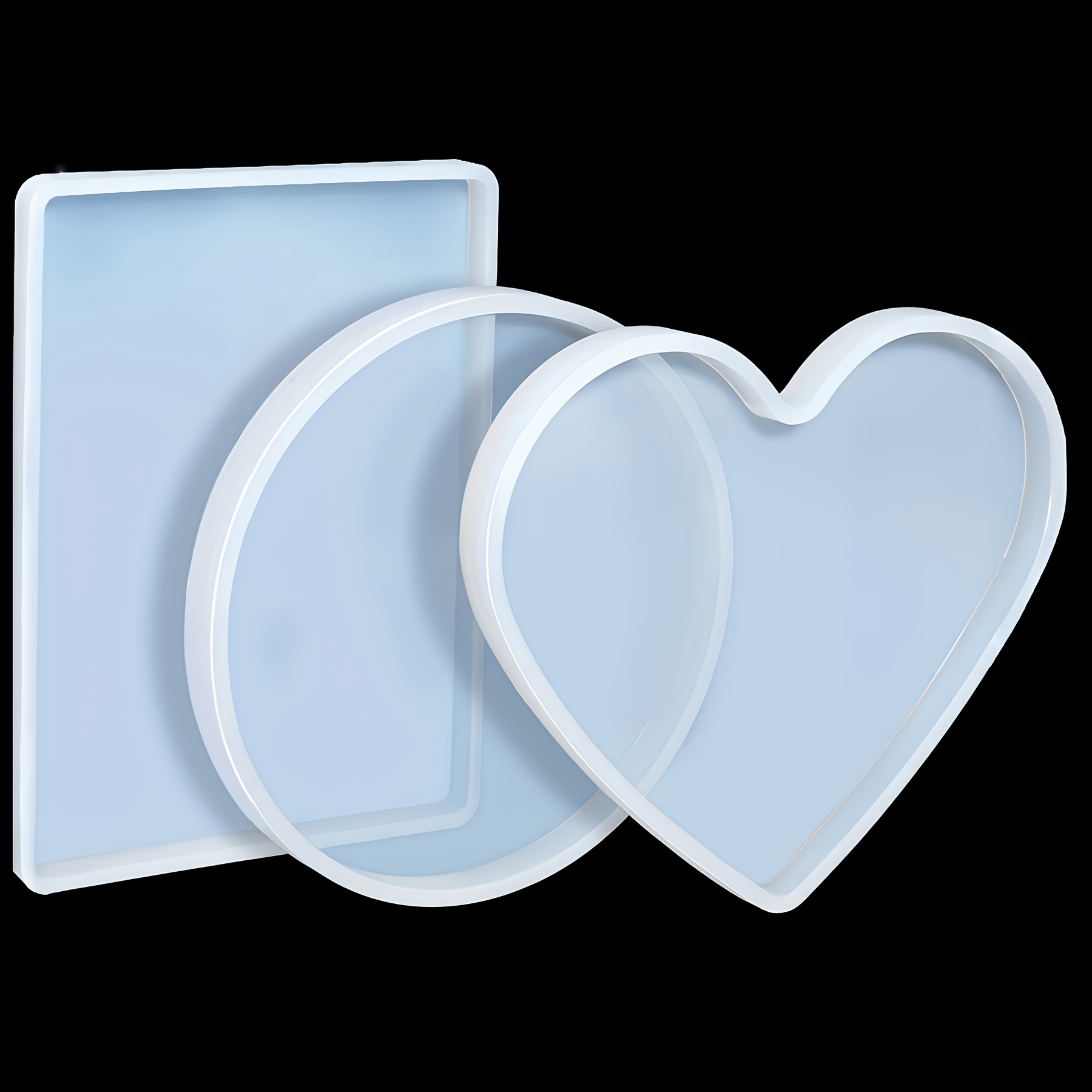 TEMU 3pcs Set Of Large Coaster Ornament Silicone Molds, Flexible Silicone Molds, Including Round, Rectangular, And Heart-shaped Coaster Molds,