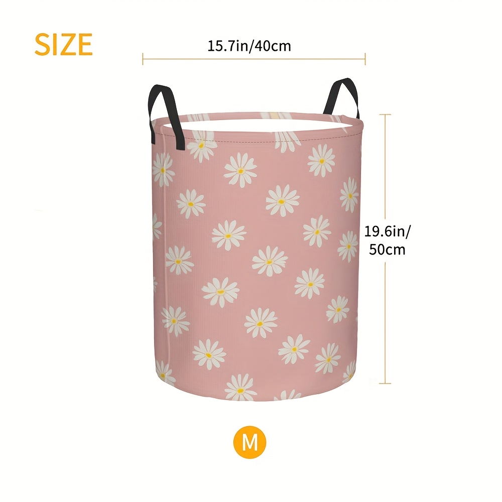 E-shop 1 Stück Runde Polyester Wäschekorb, Boho-Stil, Retro-Daisy-Blumenmuster, ohne Futter, mit Griff, für Kleidung, verschiedene Raumtypen,